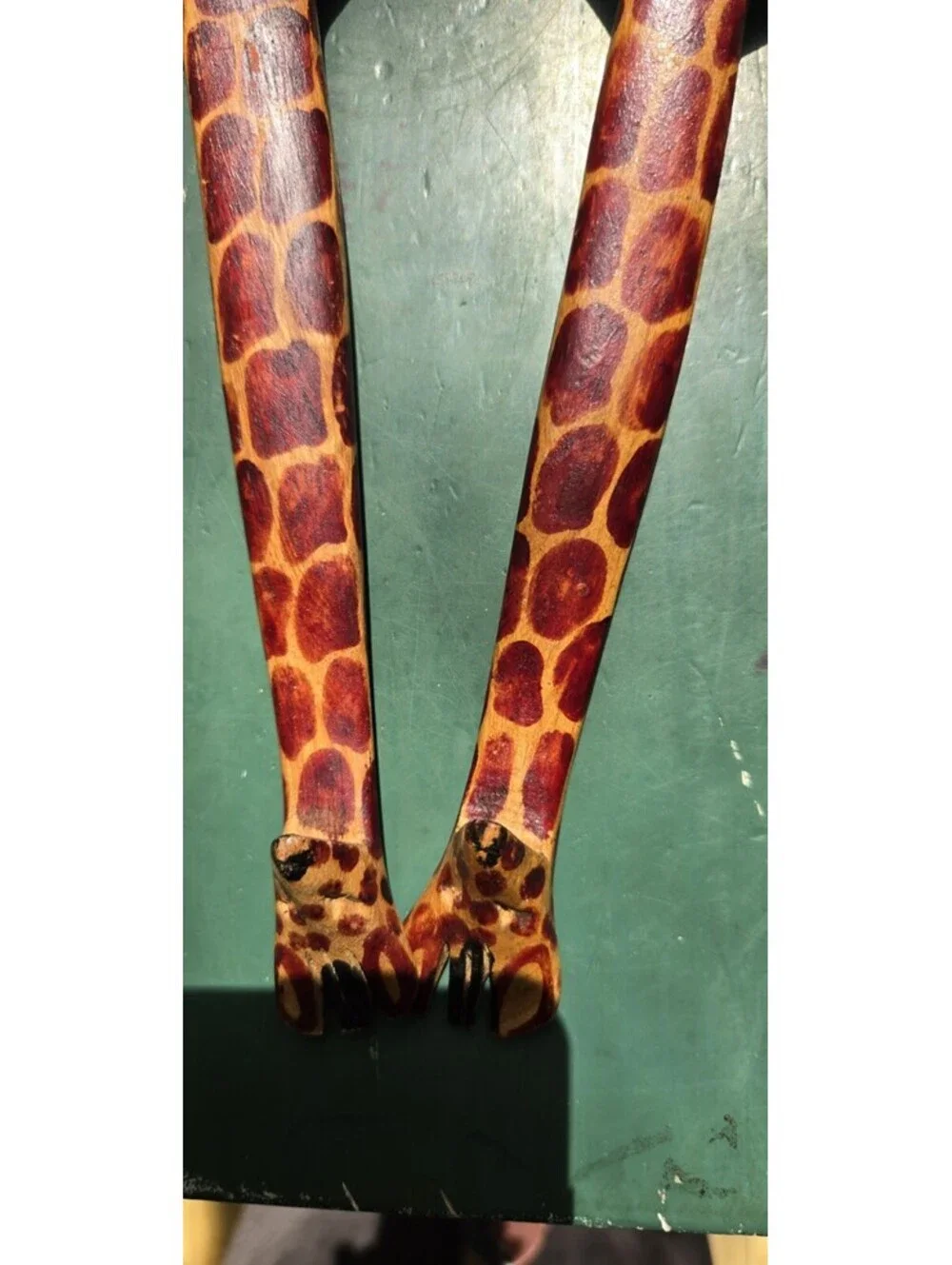 Hand Carved Wood Giraffe Salad Spoon & Fork Utensil Set